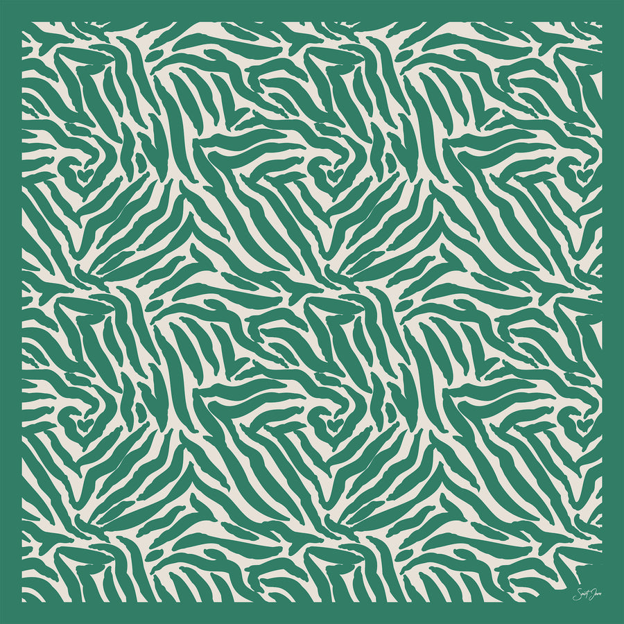Zebra, Jungle Green Silk Twill Scarf