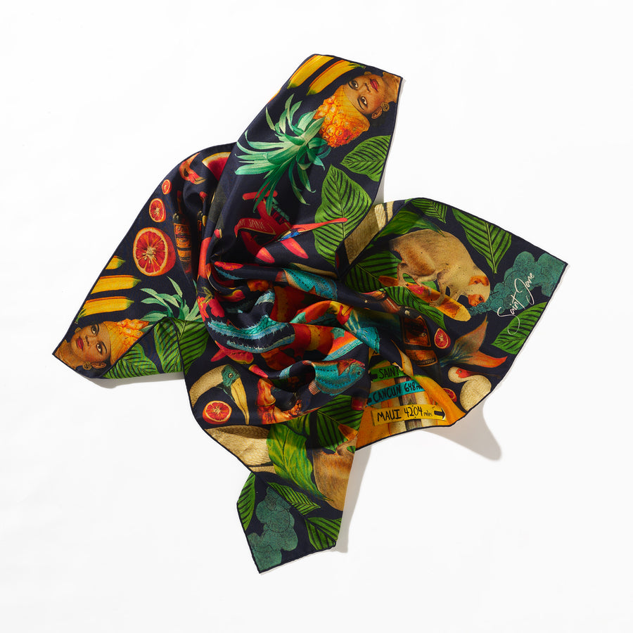Caribbean Print Silk Twill Scarf