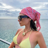 Allegra Jackson wearing our Greek Maze in the South Pacific