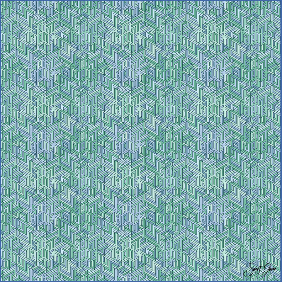 Logomania Blue & Green Silk Twill