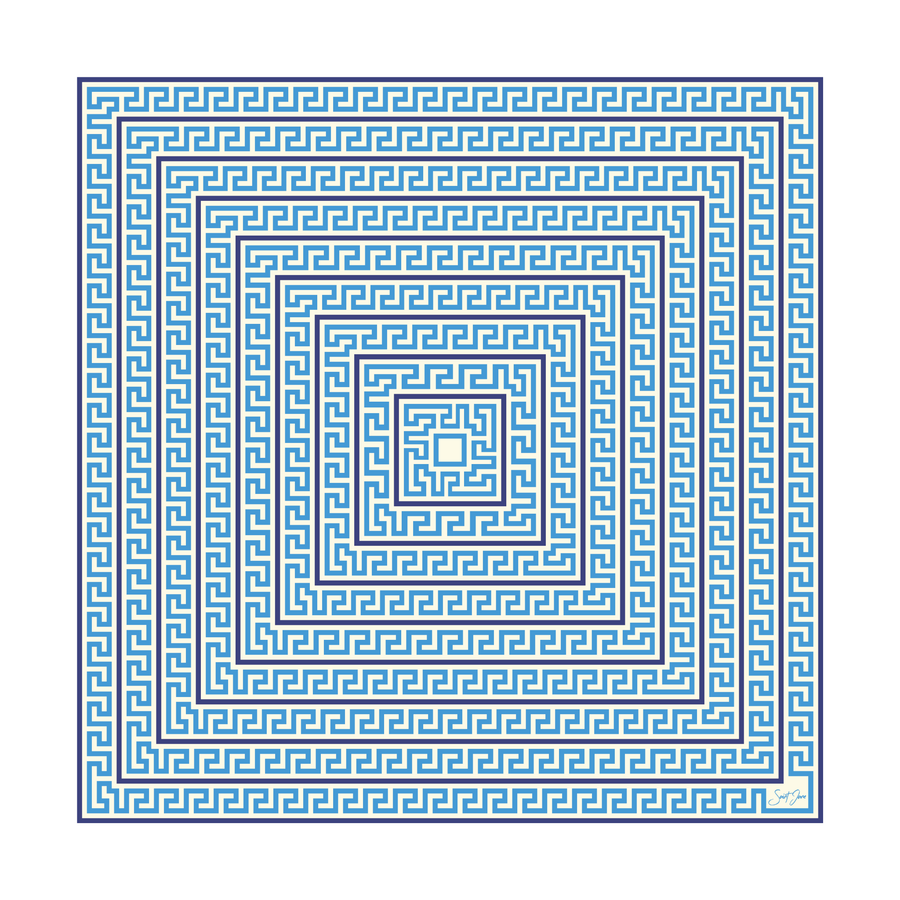 Maze, Blue Bayou Silk Twill Scarf