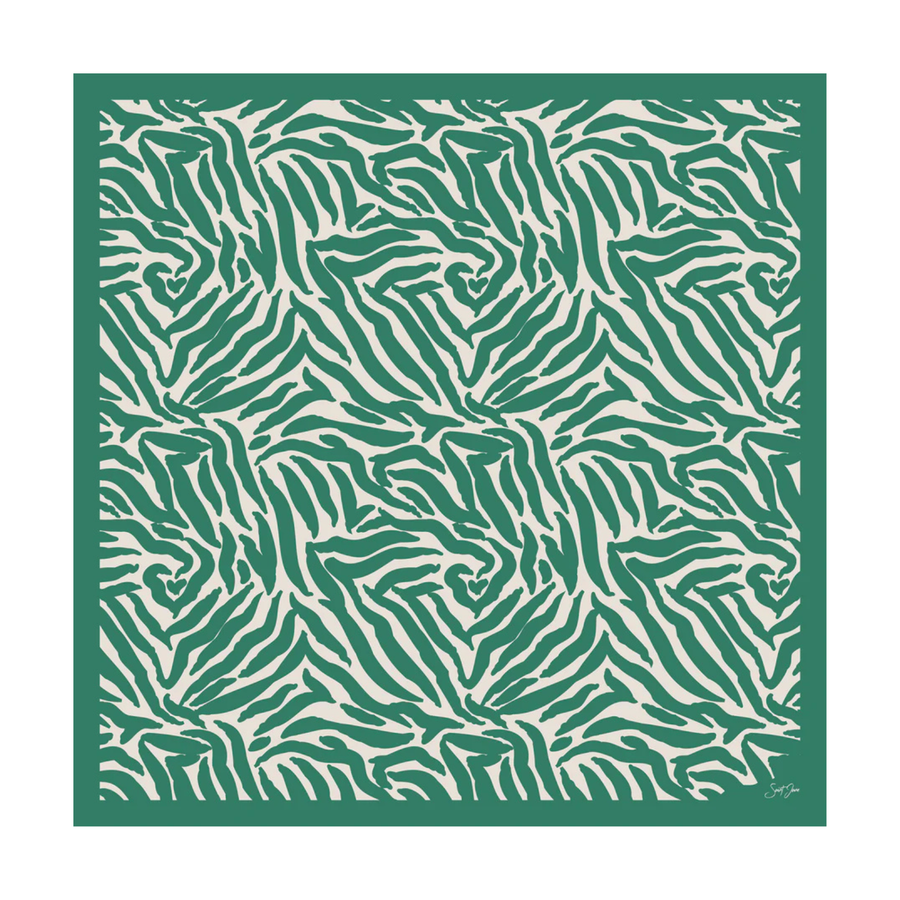 Zebra, Jungle Green Silk Twill Scarf