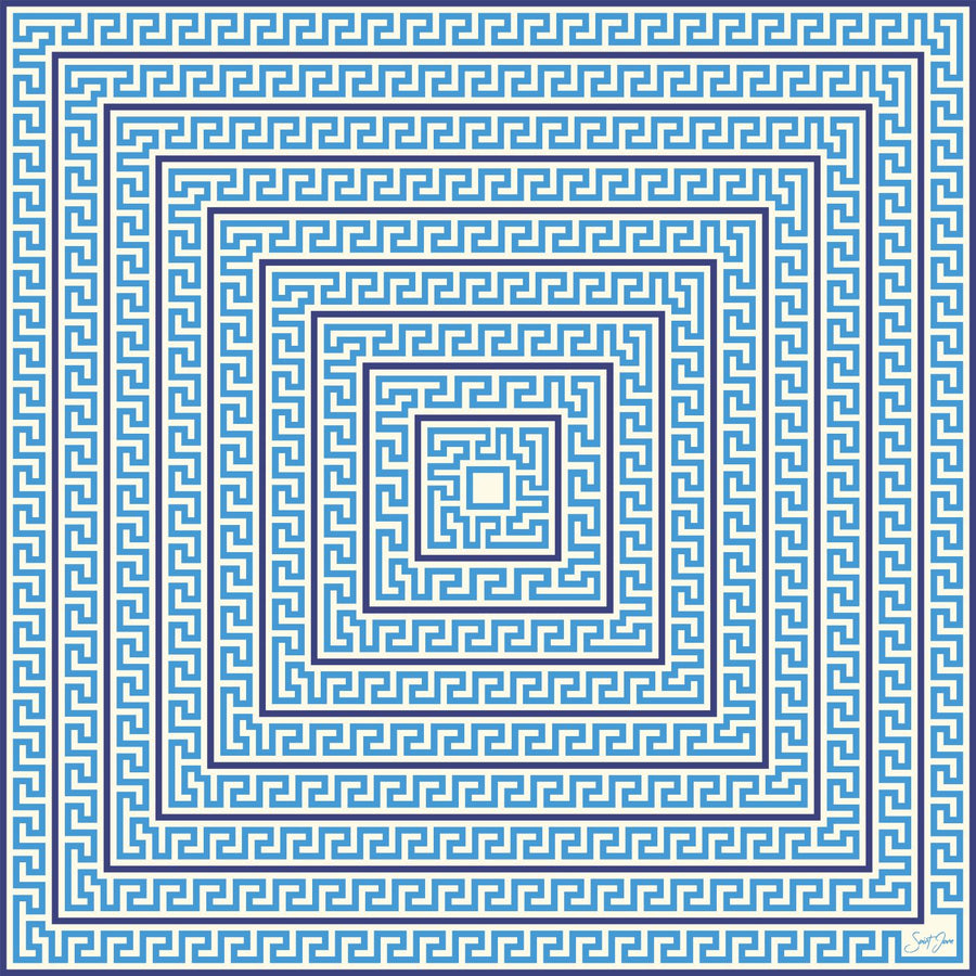 Maze, Blue Bayou Silk Twill Scarf