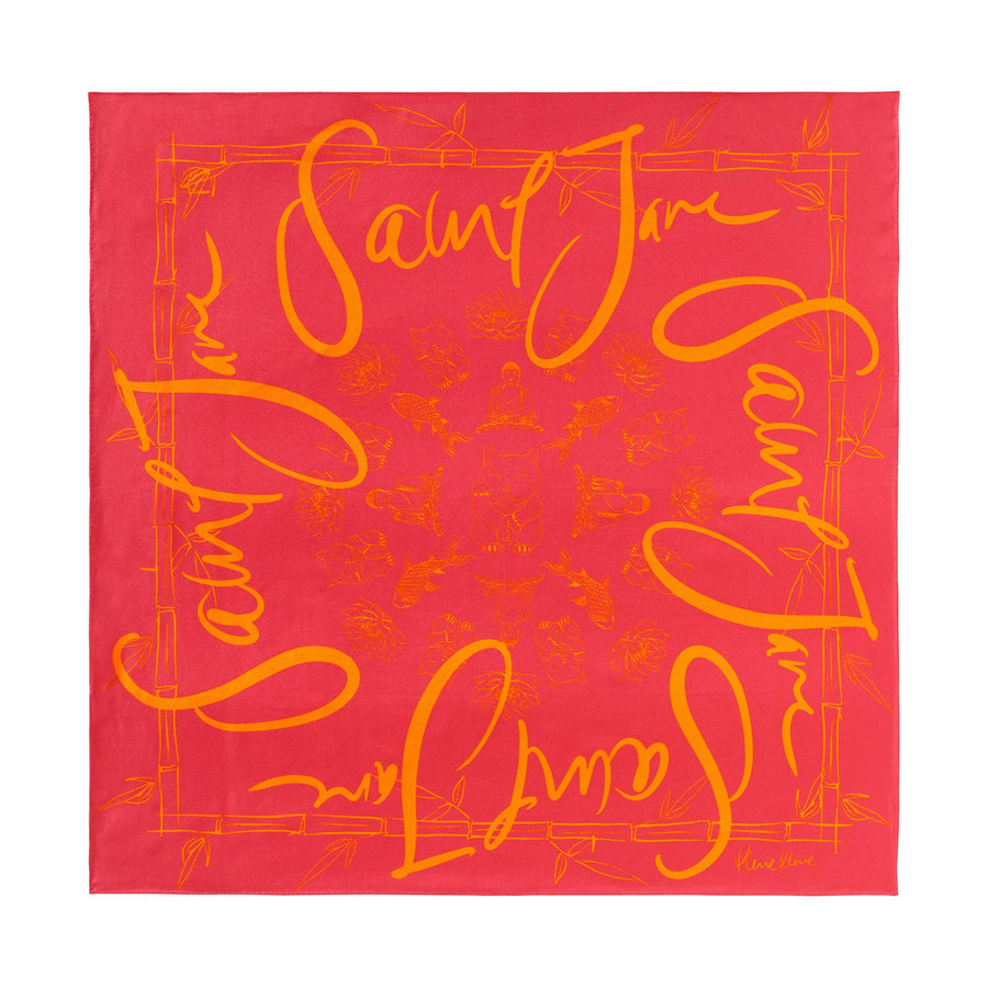 Bamboo, Fuchsia & Orange Silk Twill Scarf