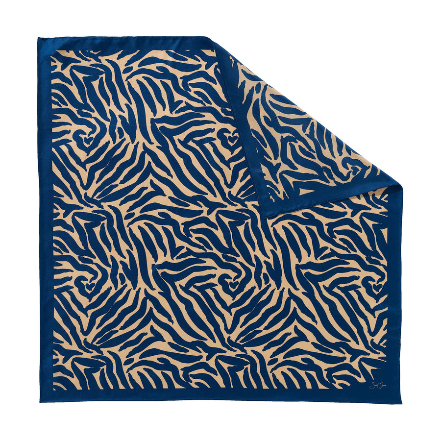 Zebra, Blue & Cream Silk Twill Scarf