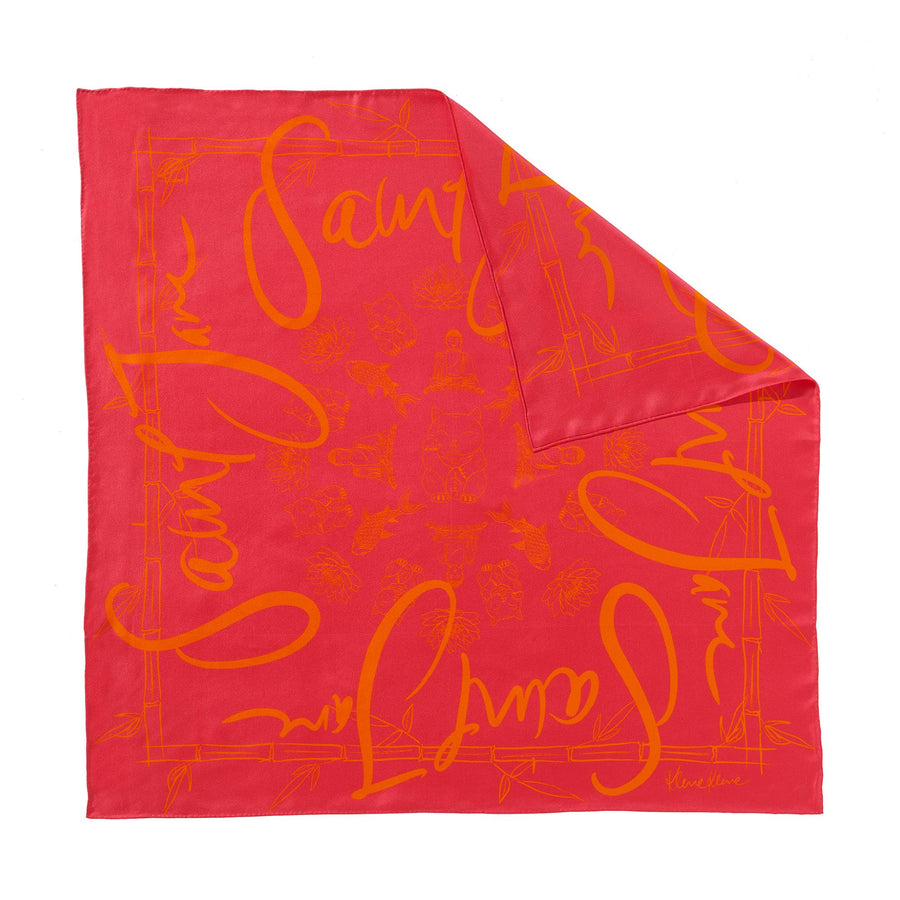 Bamboo, Fuchsia & Orange Silk Twill Scarf