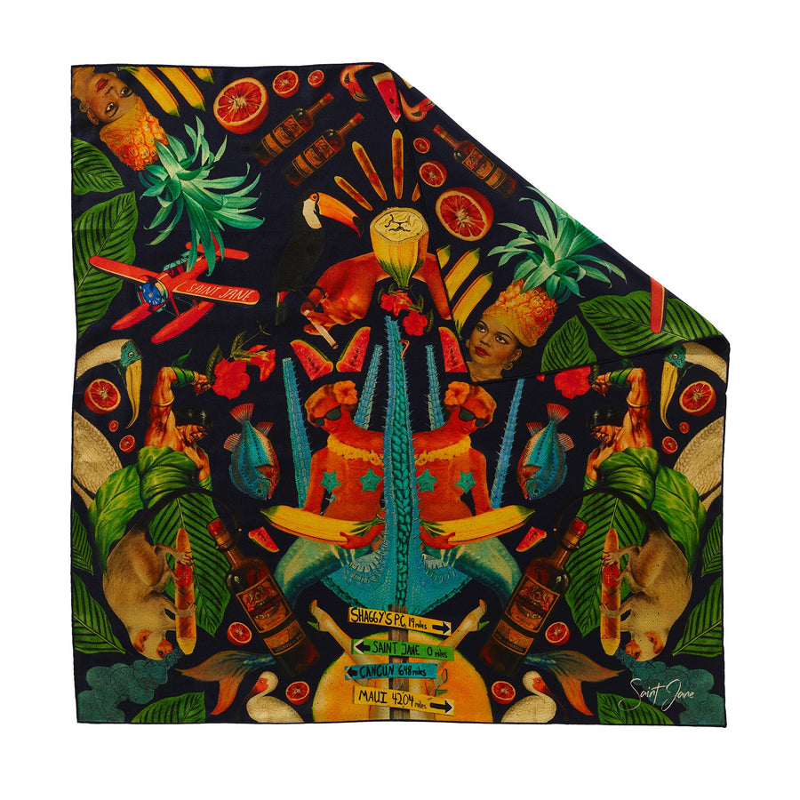 Caribbean Print Silk Twill Scarf